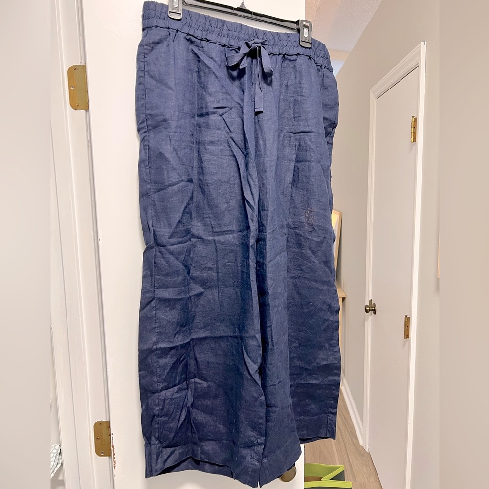 J.crew linen cropped wide leg pants, navy, size Large Tall